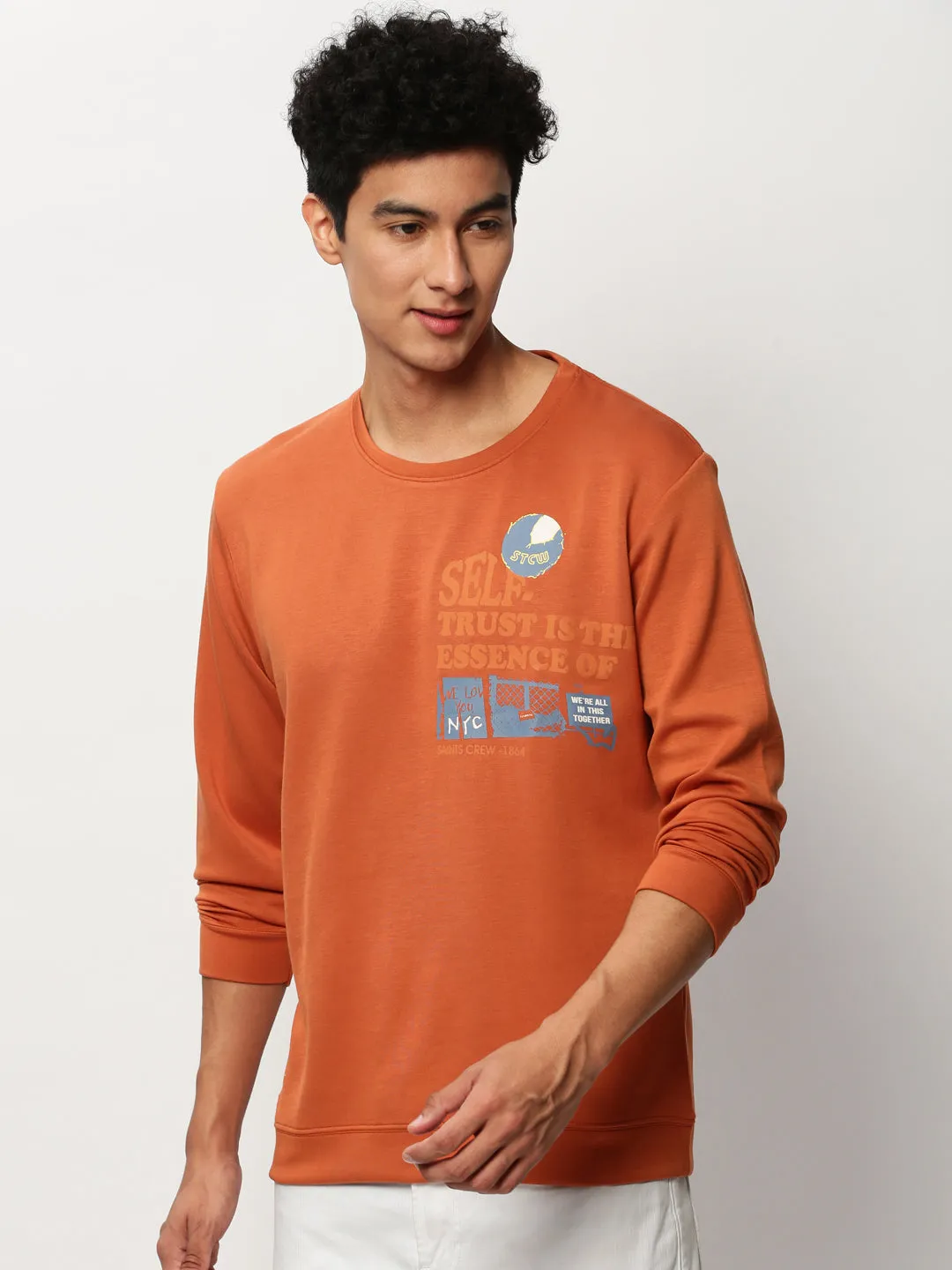 Men's Orange Typography Printed Casual Sweatshirt product packaging