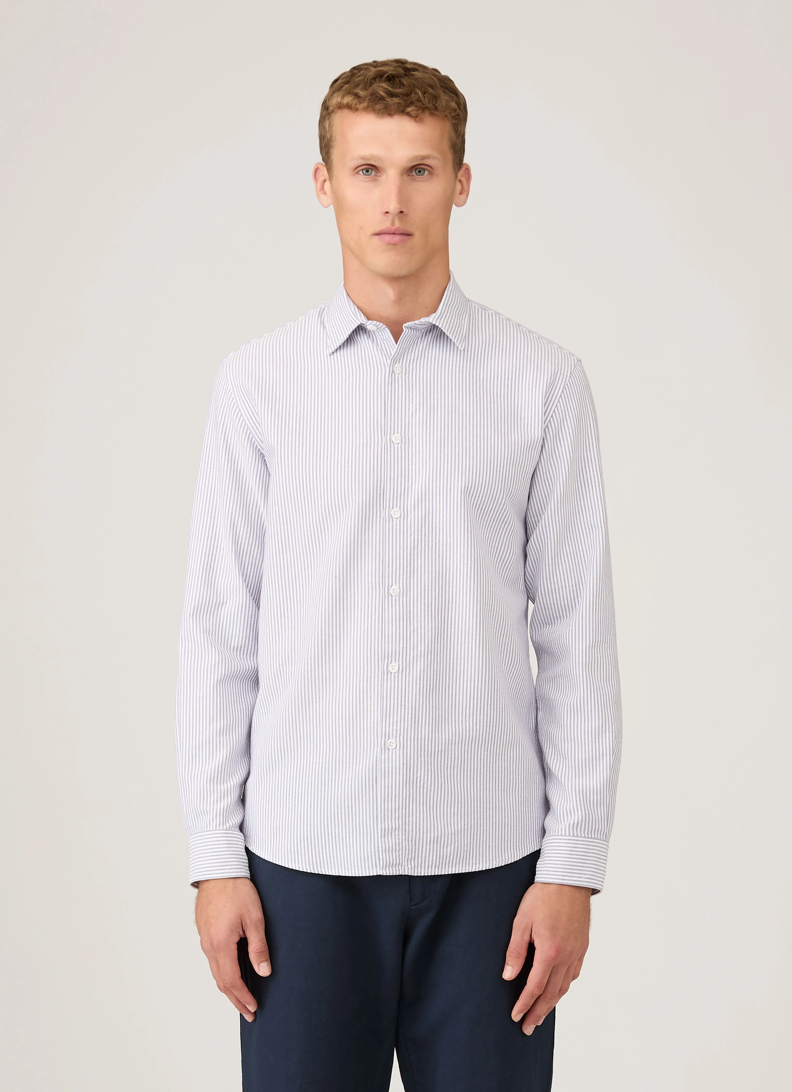 Men's Oxford Shirt in White/Navy Trendy Vibe Bright and Bold