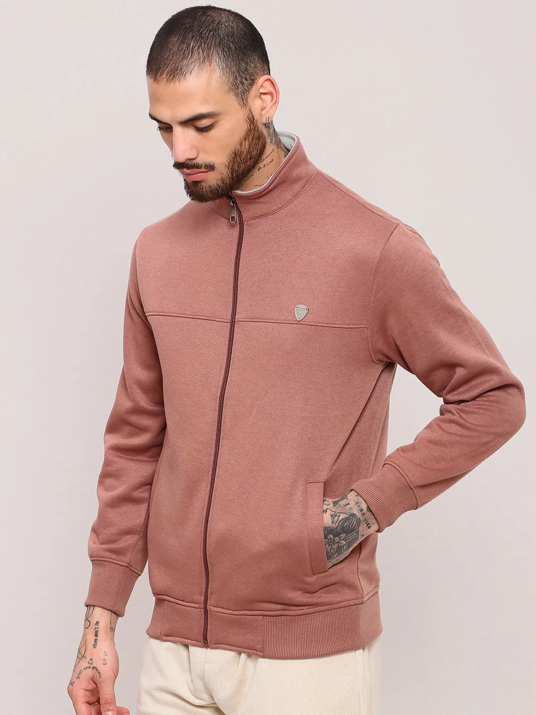 Men's Peach Cotton Mock Collar Sweatshirt Smart Hoodie fade resistance