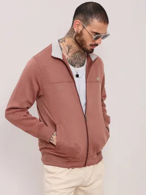 Men's Peach Cotton Mock Collar Sweatshirt Brunch Outfit