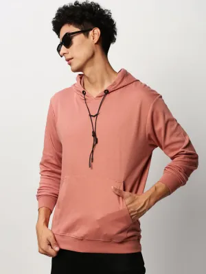 Men's Peach Kangaroo Pockets Hooded Pullover Cotton Jacquard Sweatshirt Cold Weather Protection product festival wearability
