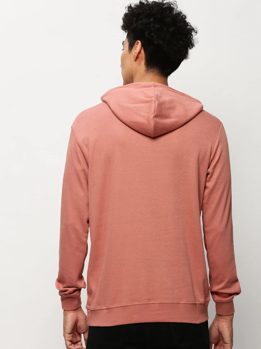 Chill Outfit weekday wear Men's Peach Kangaroo Pockets Hooded Pullover Cotton Jacquard Sweatshirt