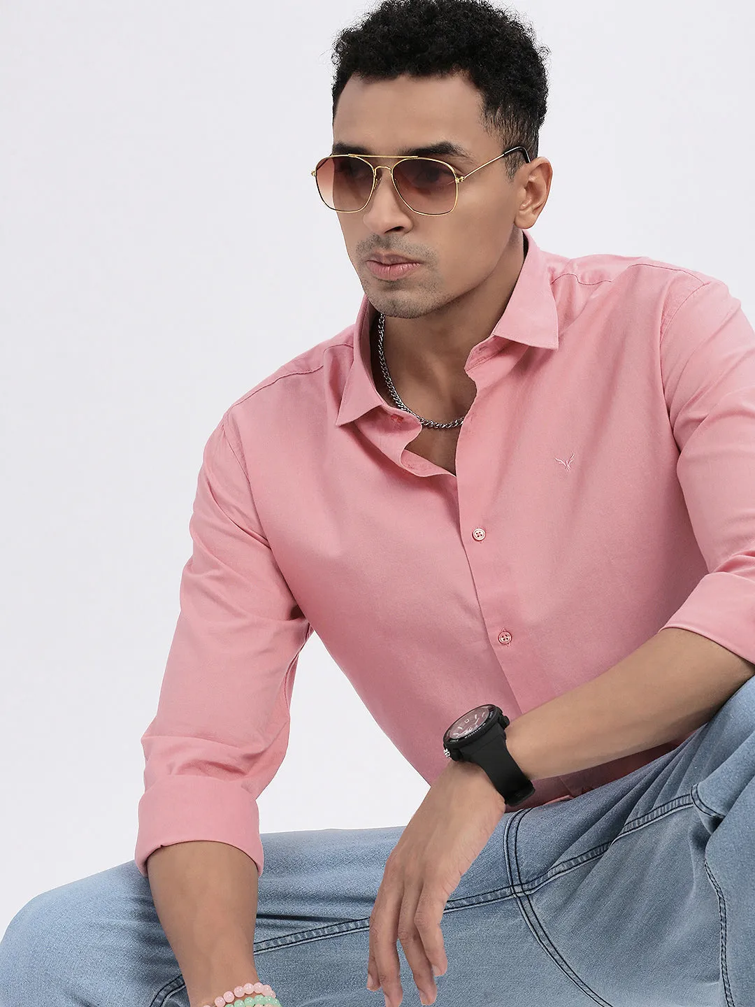 Men's Peach Premium Spread Collar Solid Cotton Slim Fit Casual Shirt StainResistant Fabric FadeResistantDye
