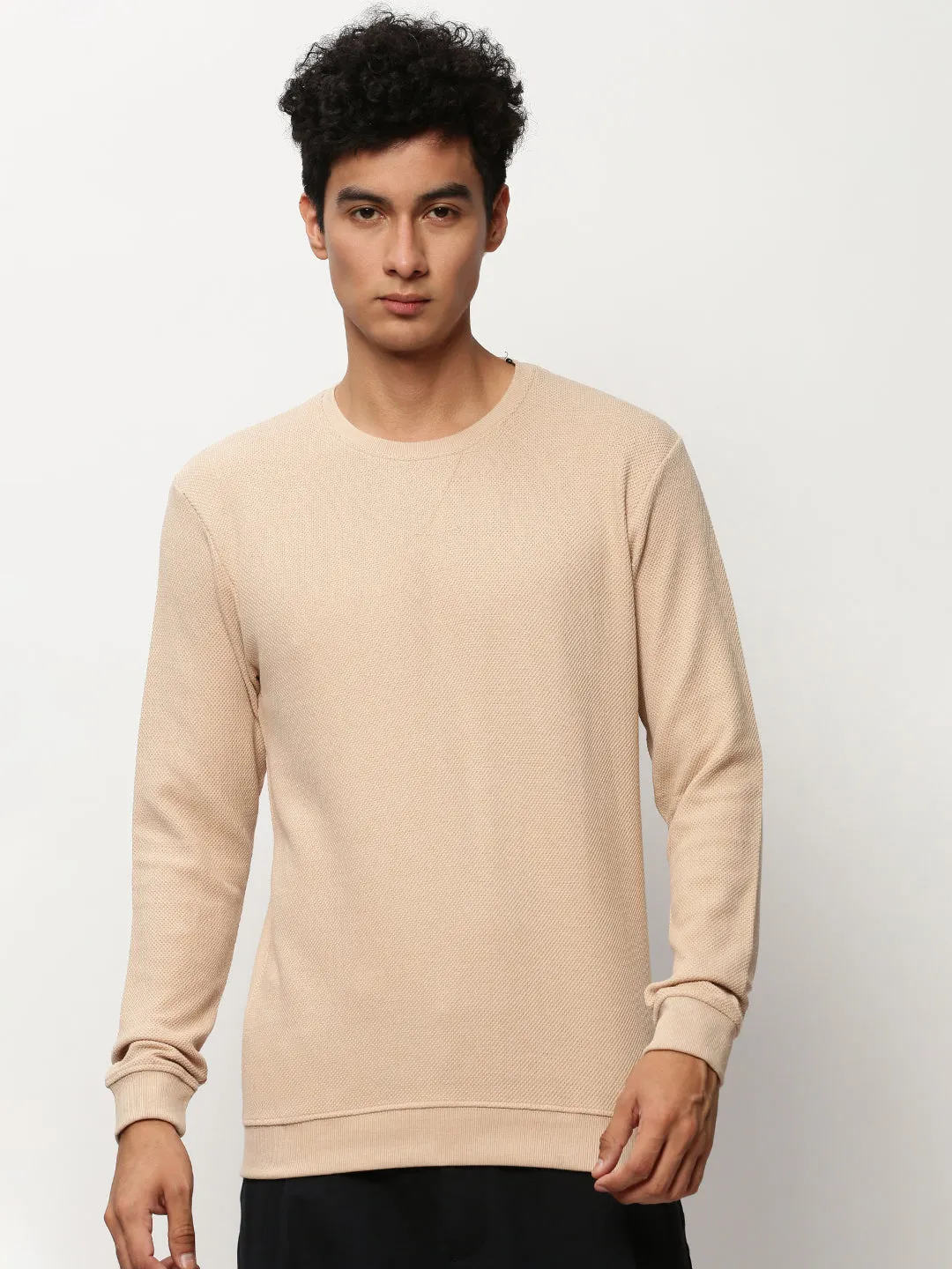 product handmade quality Luxury Men's Peach Self Design Cotton Sweatshirt