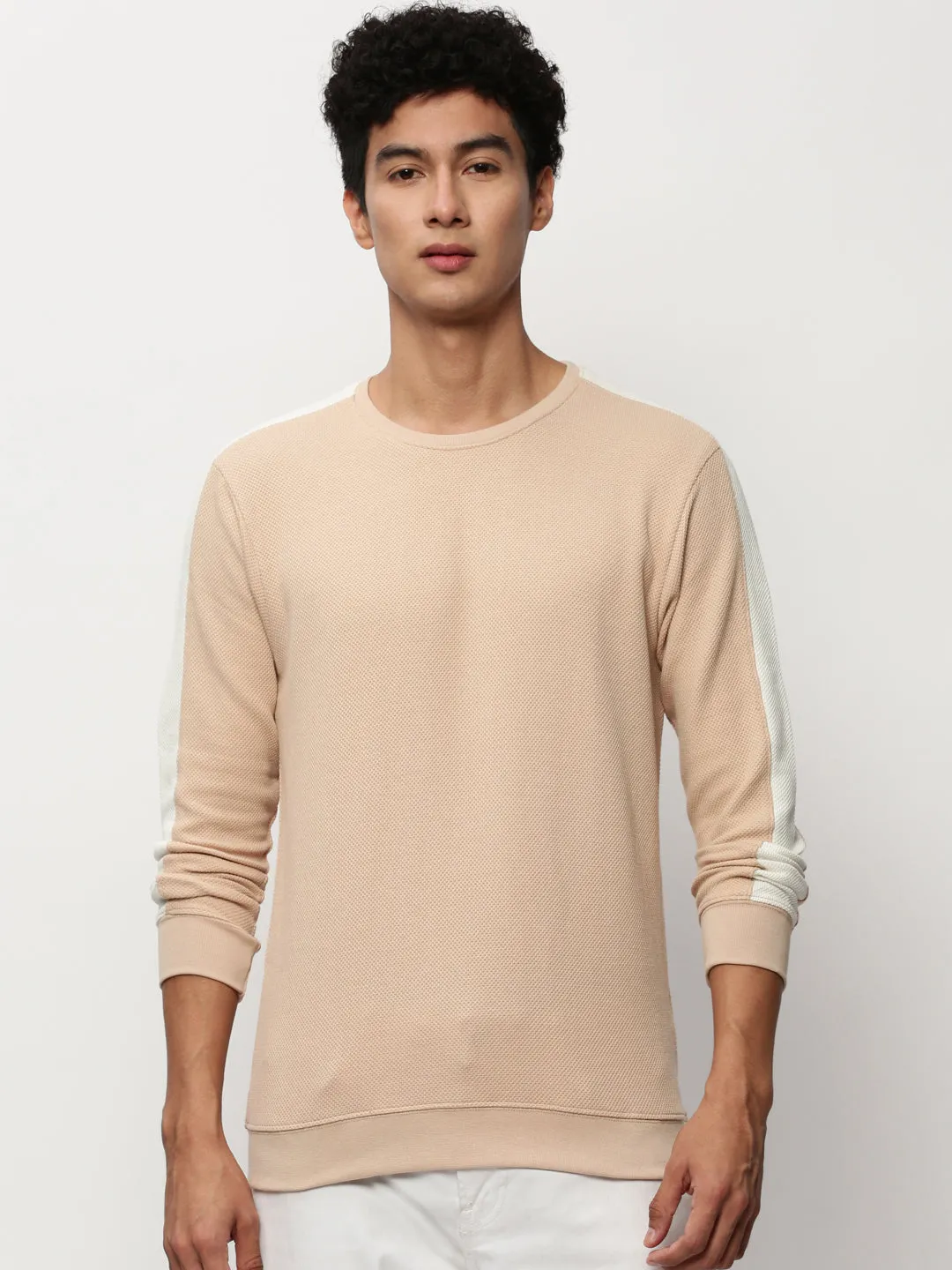 Bar Night Layer Comfort Men's Peach Self Design Cotton Sweatshirt