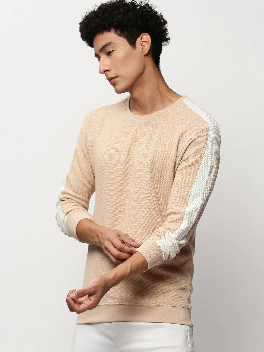 Men's Peach Self Design Cotton Sweatshirt Casual Chic