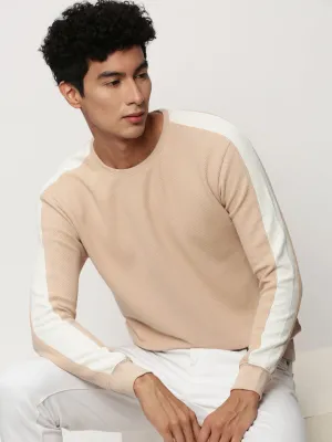 Warm Hues Men's Peach Self Design Cotton Sweatshirt