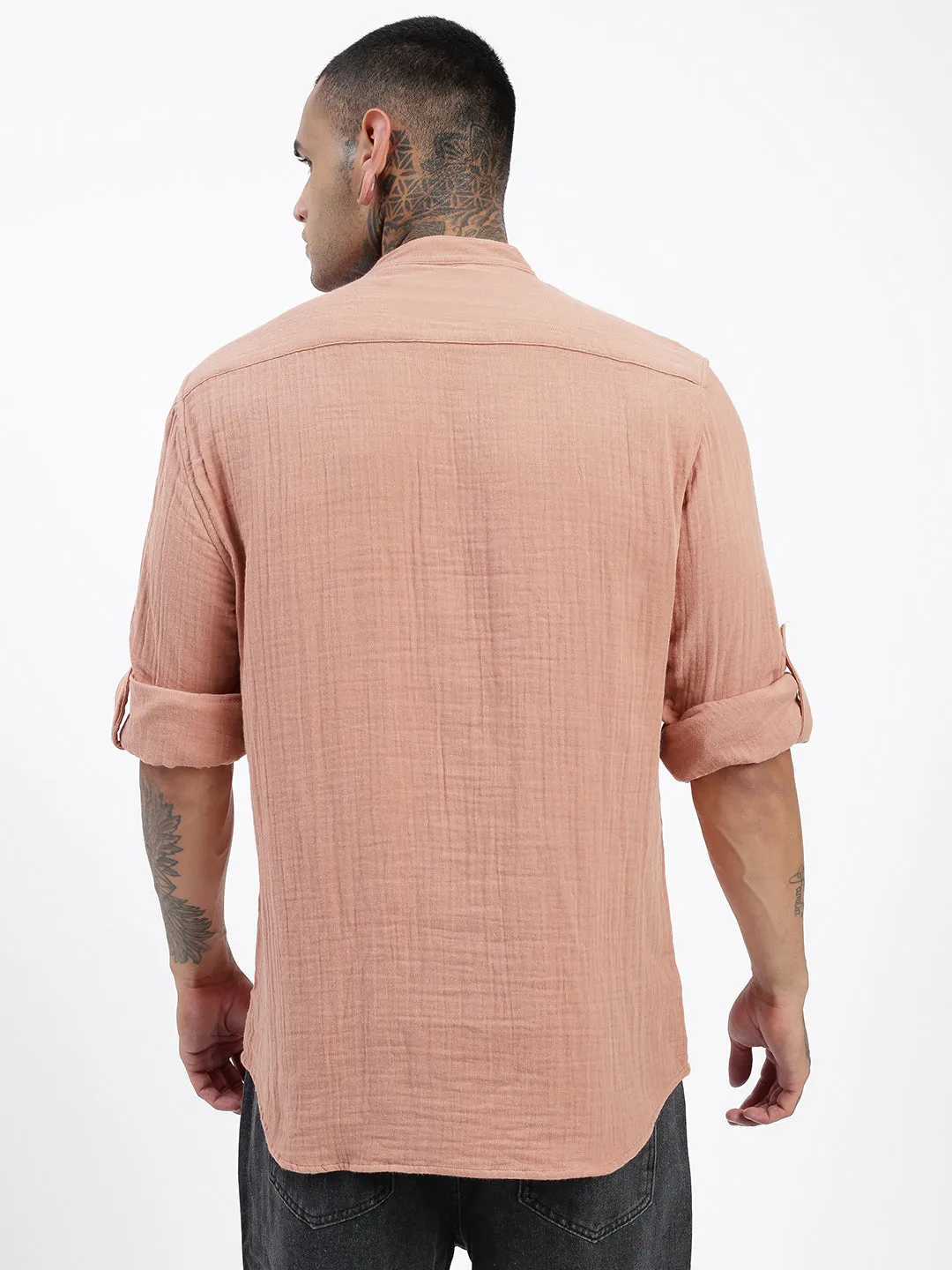Smooth Edge Binding Soft Jersey Men's Peach Solid Shirt