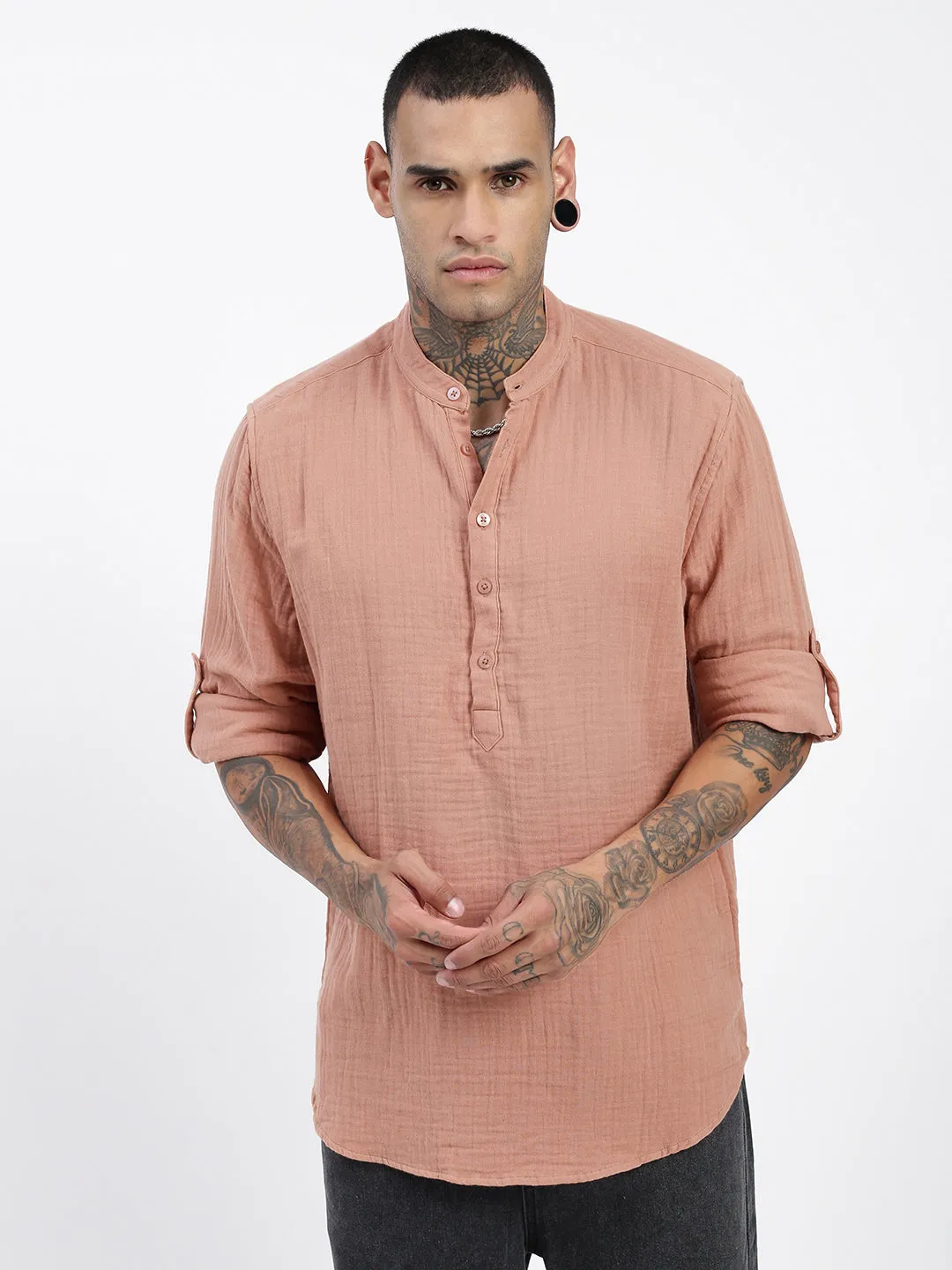 Dance Light Fable Core Men's Peach Solid Shirt