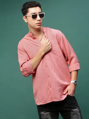 TaglessDesign Men's Peach Standard Slim Fit Opaque Casual Shirt