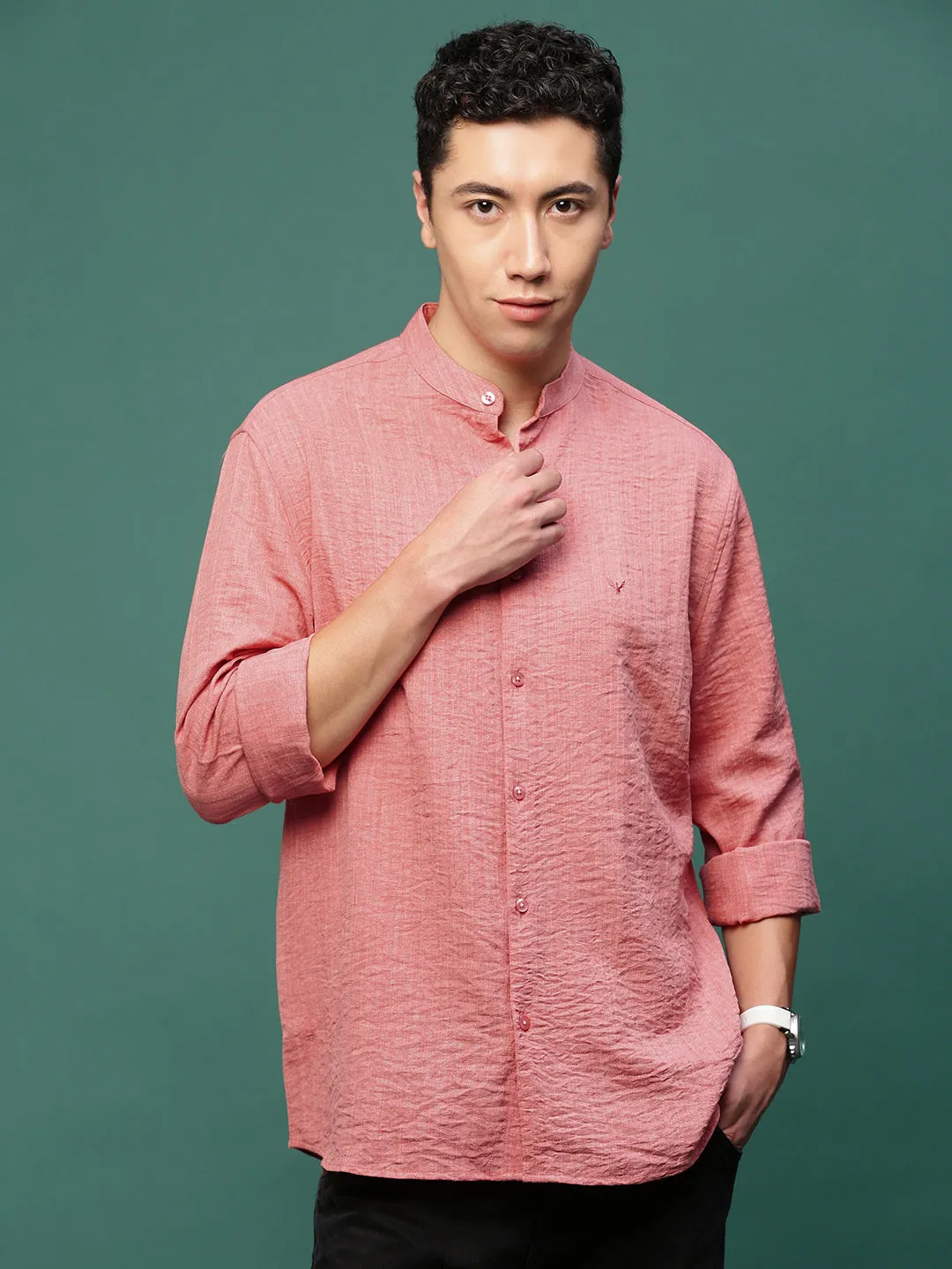 Practical Boots Men's Peach Standard Slim Fit Opaque Casual Shirt