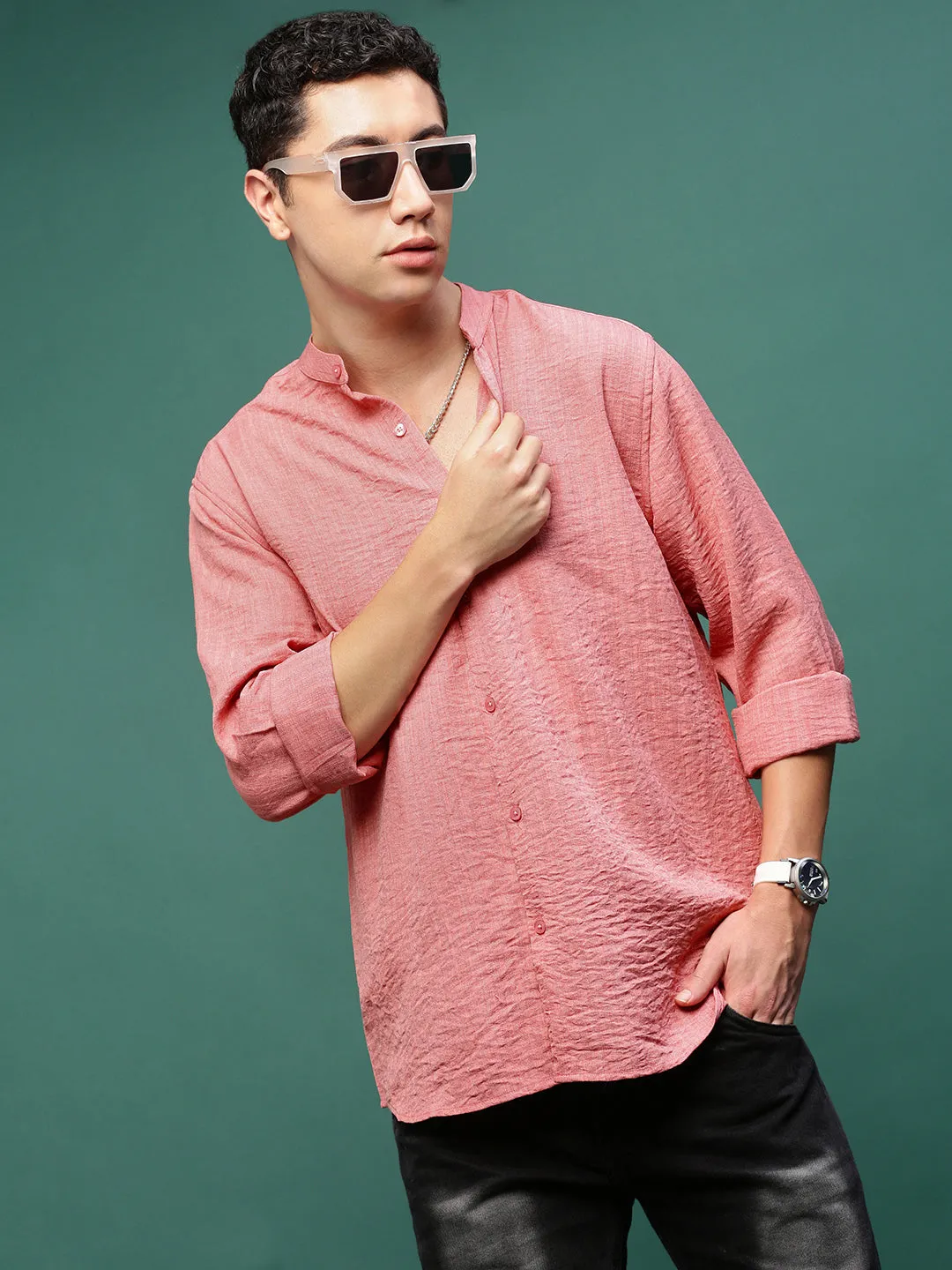 TaglessDesign Men's Peach Standard Slim Fit Opaque Casual Shirt