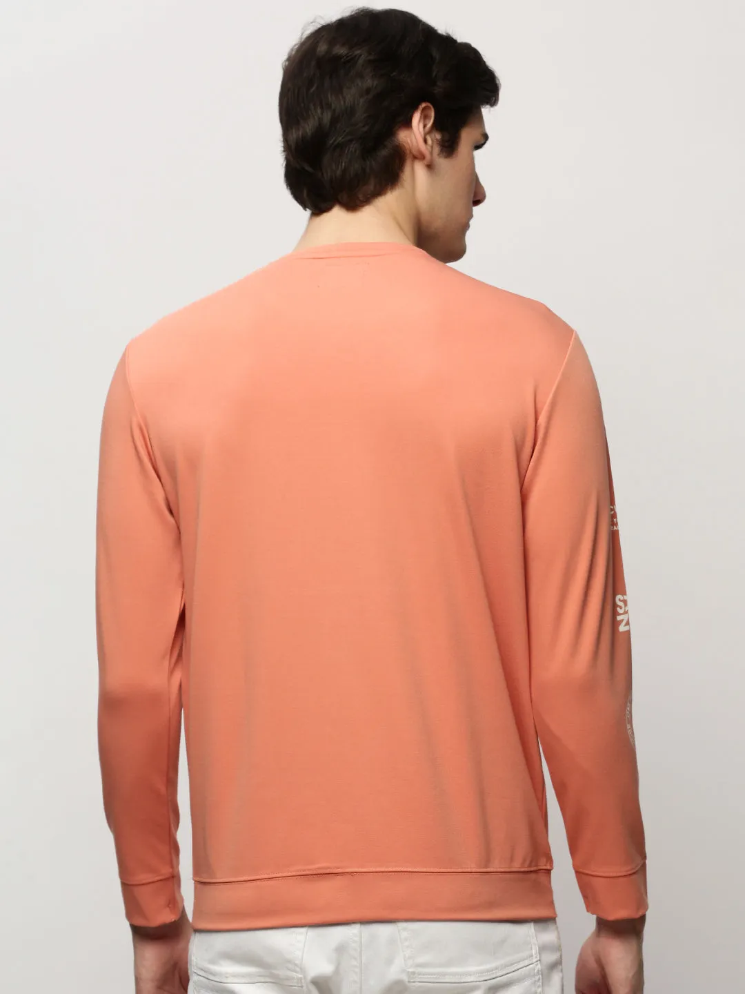 Streetwear Fashion surfing suitable Men's Peach Typography Printed Pullover Cotton Sweatshirt