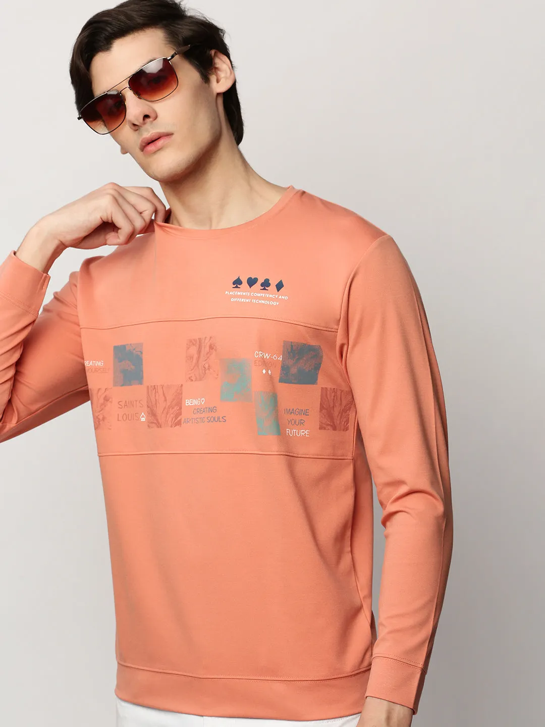Men's Peach Typography Printed Pullover Cotton Sweatshirt product cycling suitability