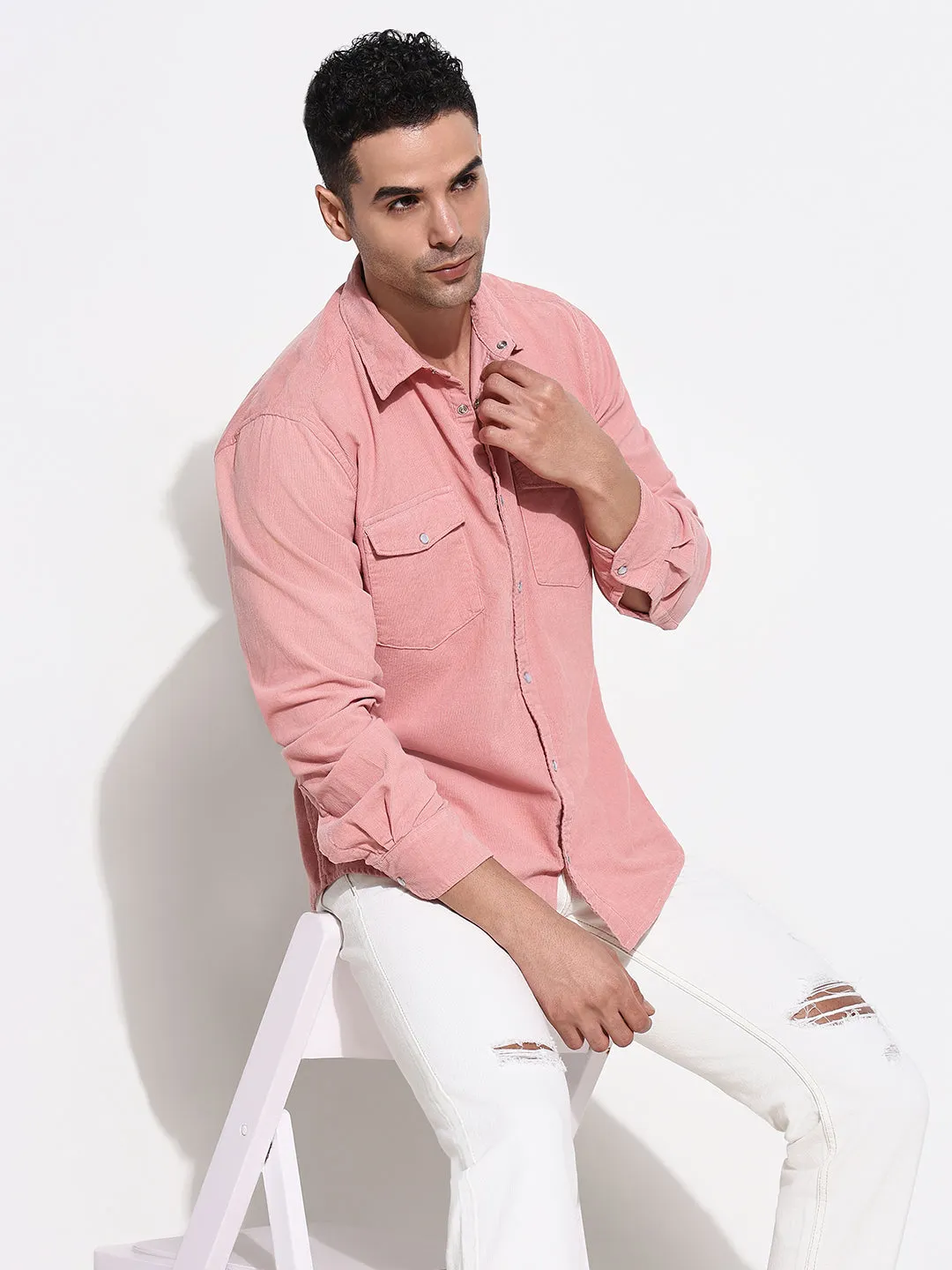 Men's Pink Comfort Slim Fit Opaque Casual Shirt Colorfast Technology