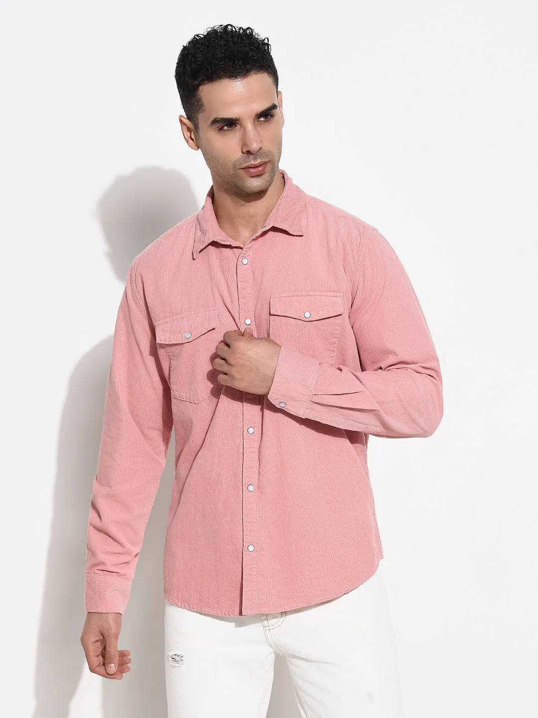 SeamlessConstruction Unique Cut Men's Pink Comfort Slim Fit Opaque Casual Shirt