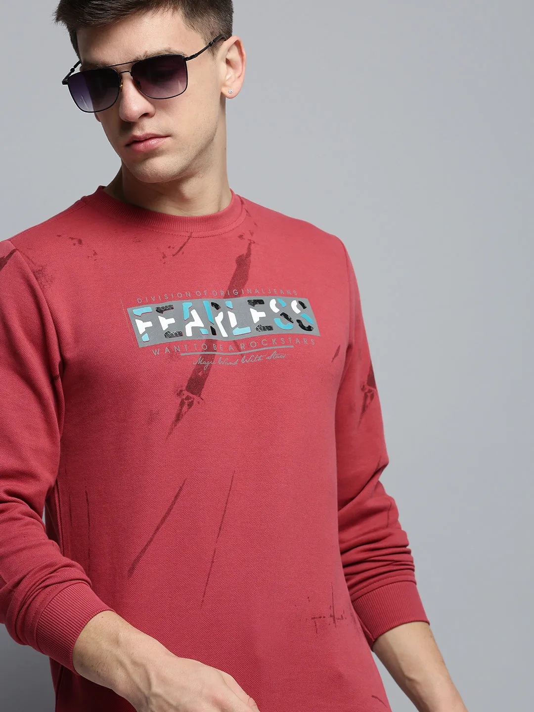 Men's Pink Printed Casual Sweatshirt product mass production efficiency Hiking wear