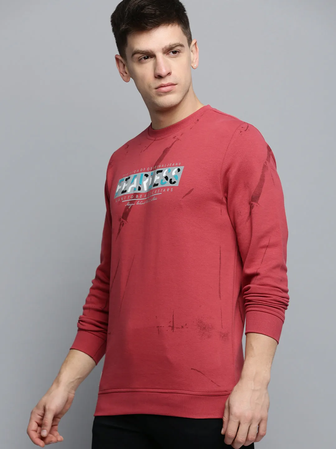 Men's Pink Printed Casual Sweatshirt product customization options