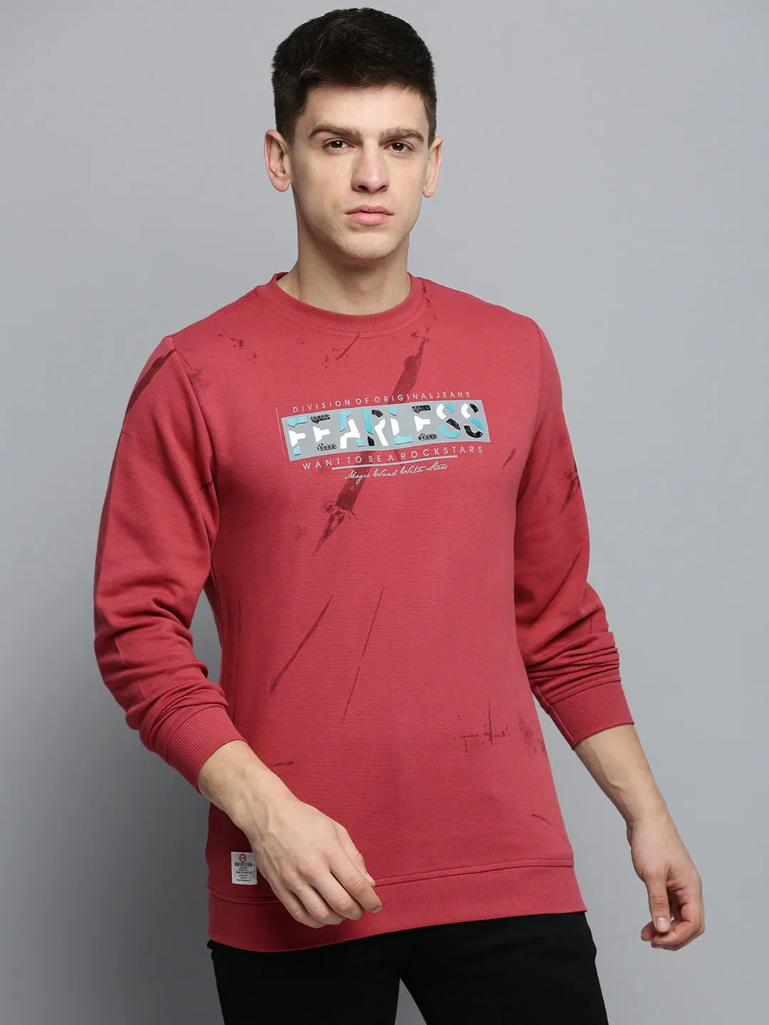 Sustainable Fabric Men's Pink Printed Casual Sweatshirt