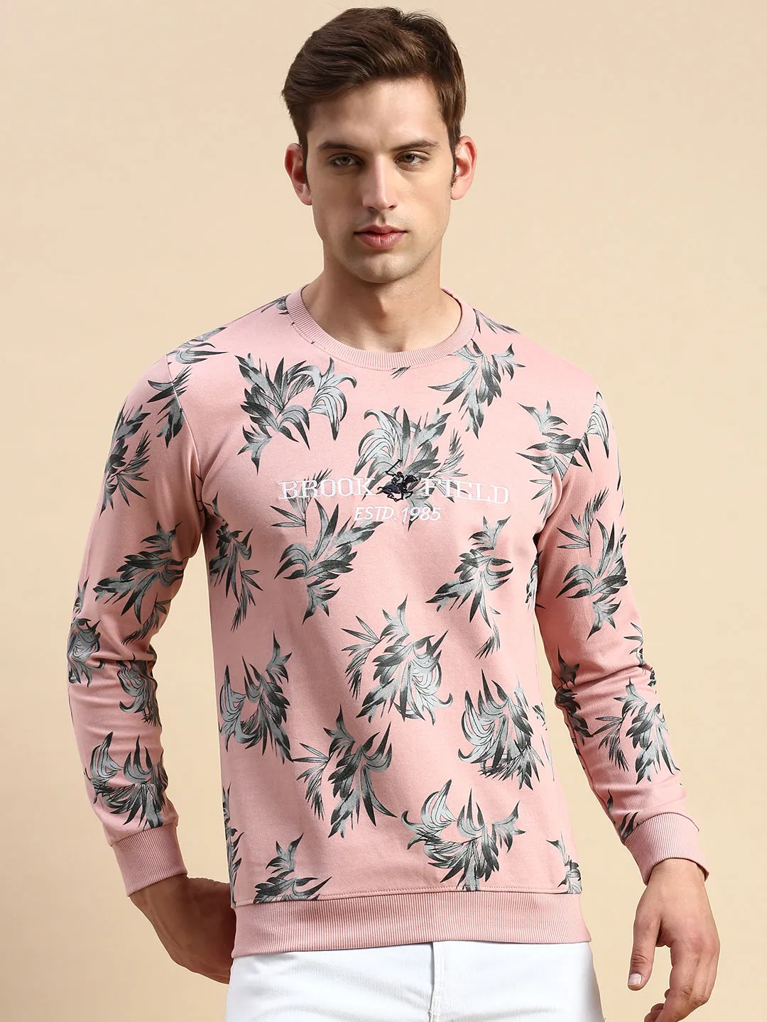 Comfortable Layer product stain resistant convenience Men's Pink Printed Casual Sweatshirt