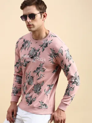 adults Timeless Sporty Men's Pink Printed Casual Sweatshirt