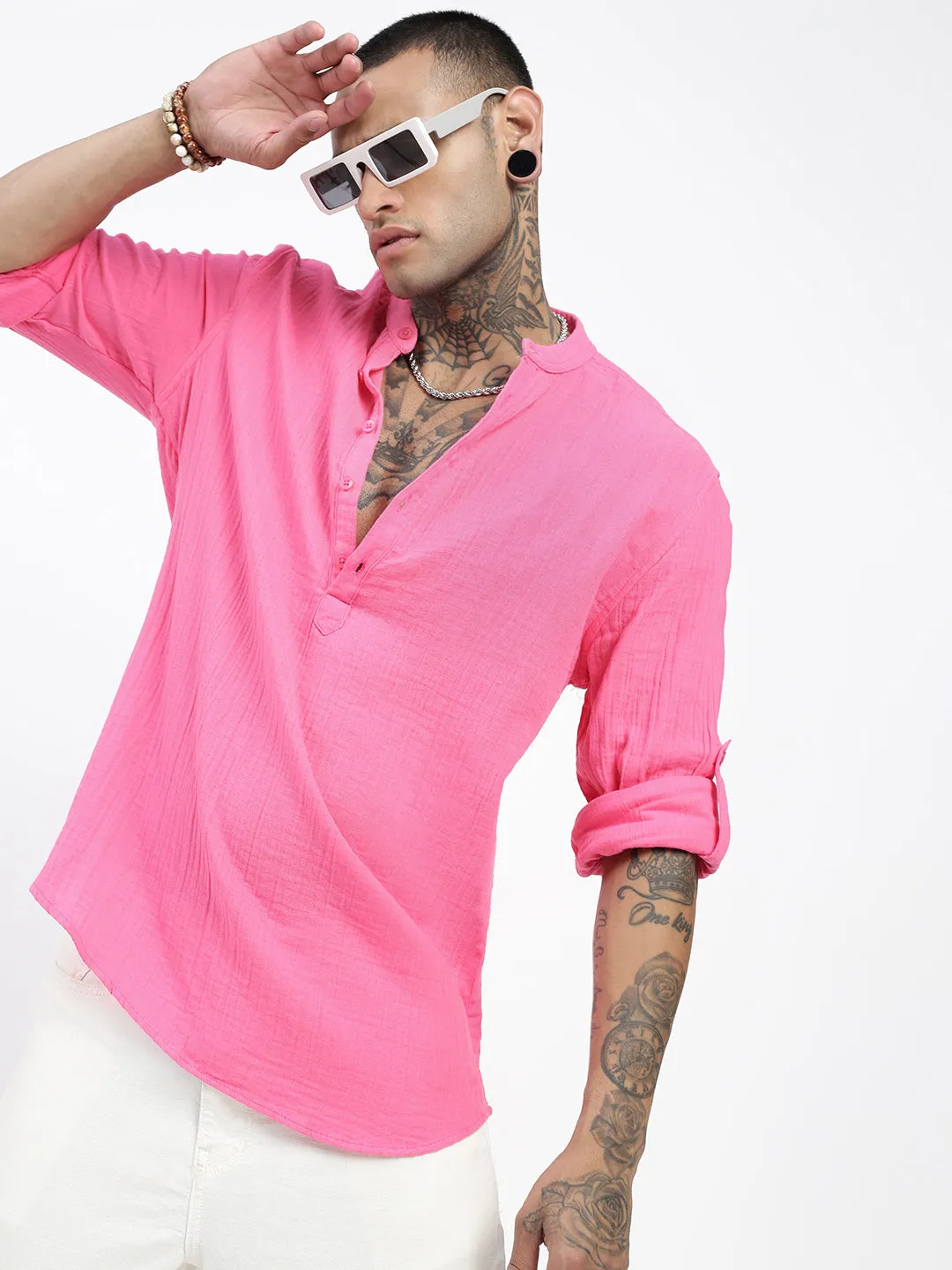 Men's Pink Solid Shirt MoistureControl Lining Airtight Zipper
