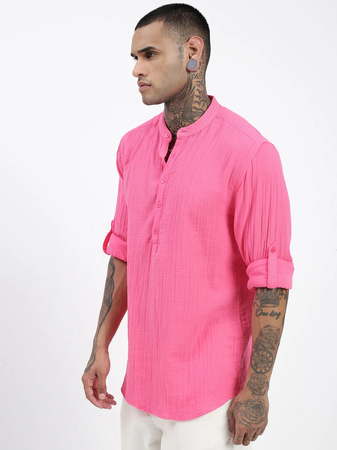 Star Light Island Vibe Men's Pink Solid Shirt