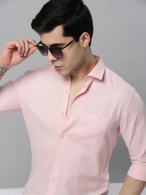 Men's Pink Solid Slim Fit Shirt GridTexture