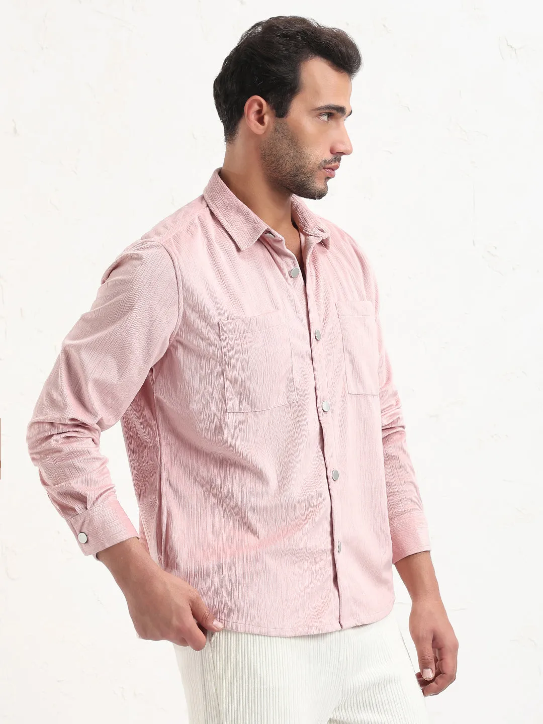 Quiet Charm Men's Pink Solid Slim Fit Shirt