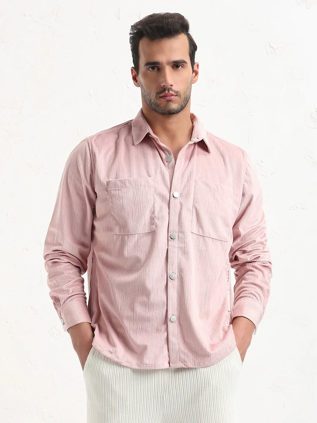 Men's Pink Solid Slim Fit Shirt Zen Glow