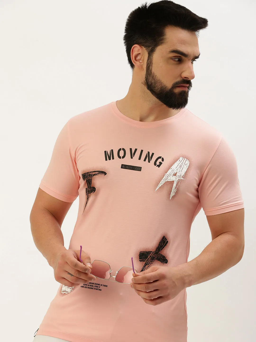Men's Pink Typography Printed Slim Fit T-shirt Cold Protection product home friendly comfort