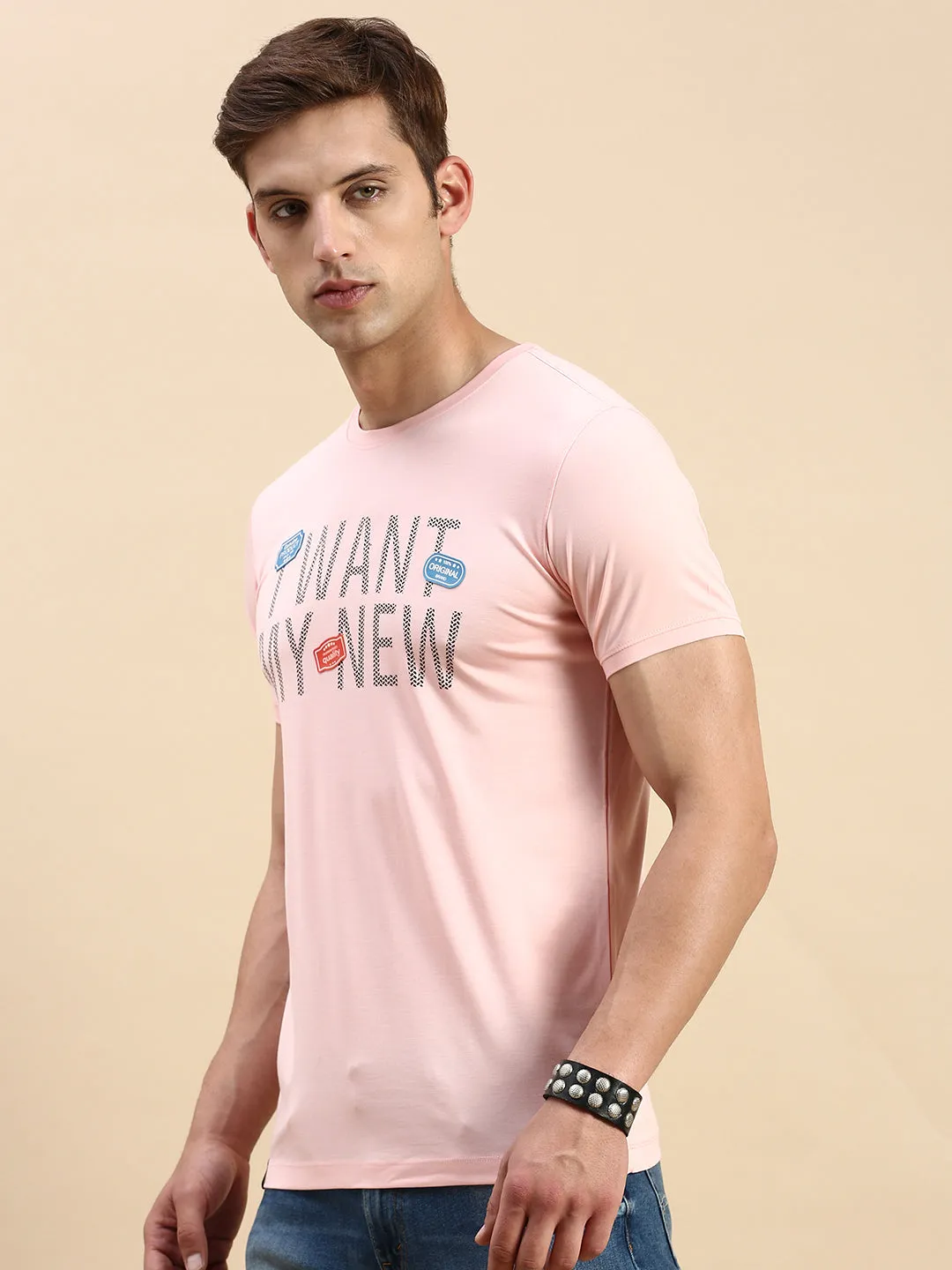 Men's Pink Typography Printed Slim Fit T-shirt product gym readiness Timeless Minimal