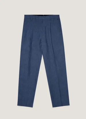 Sporty Fit Blackout fabric Men's Pleated Linen Trouser in Light Navy