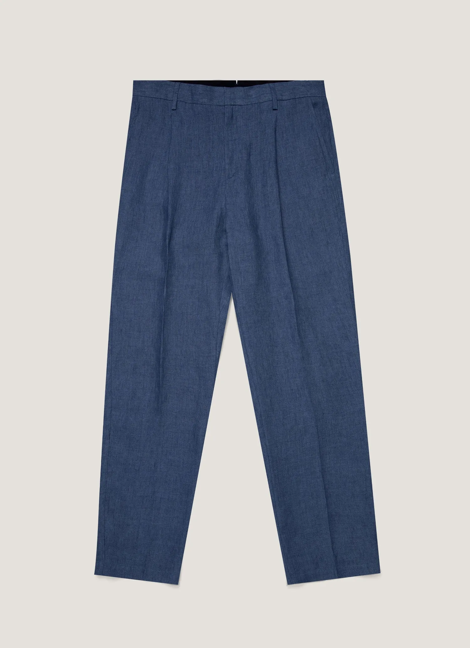 Sporty Fit Blackout fabric Men's Pleated Linen Trouser in Light Navy