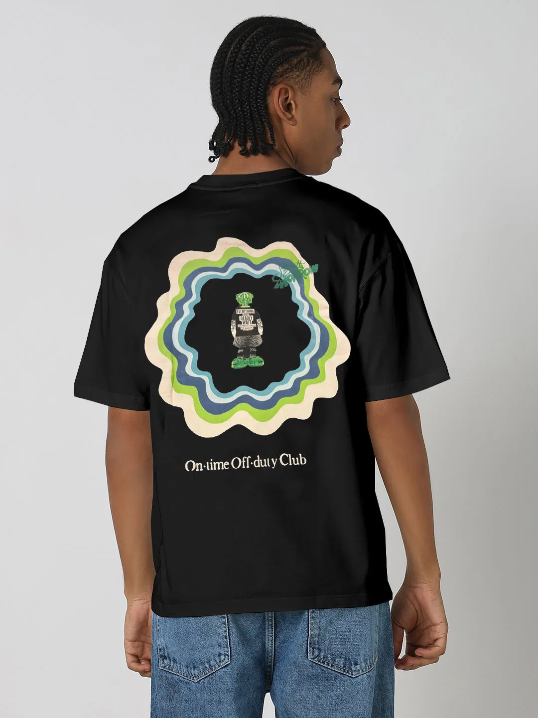 Sustain Glow AntiSnag Threading Men's Printed Black Relaxed Fit T-Shirt