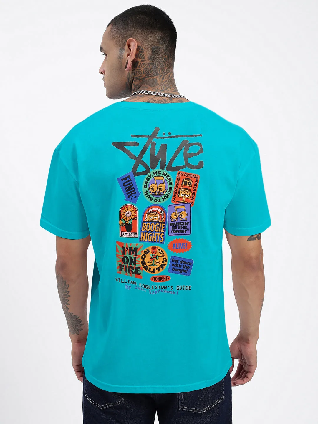 Men's Printed Blue Regular Fit T-Shirt Comfortable Shoes Travel Core