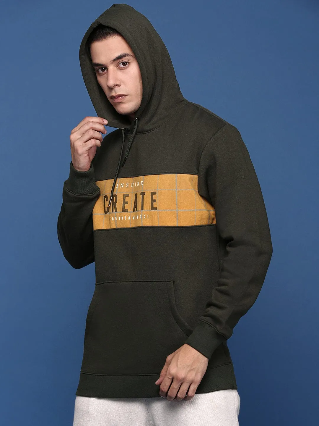 Timeless Chic Men's Printed Green Hoodie