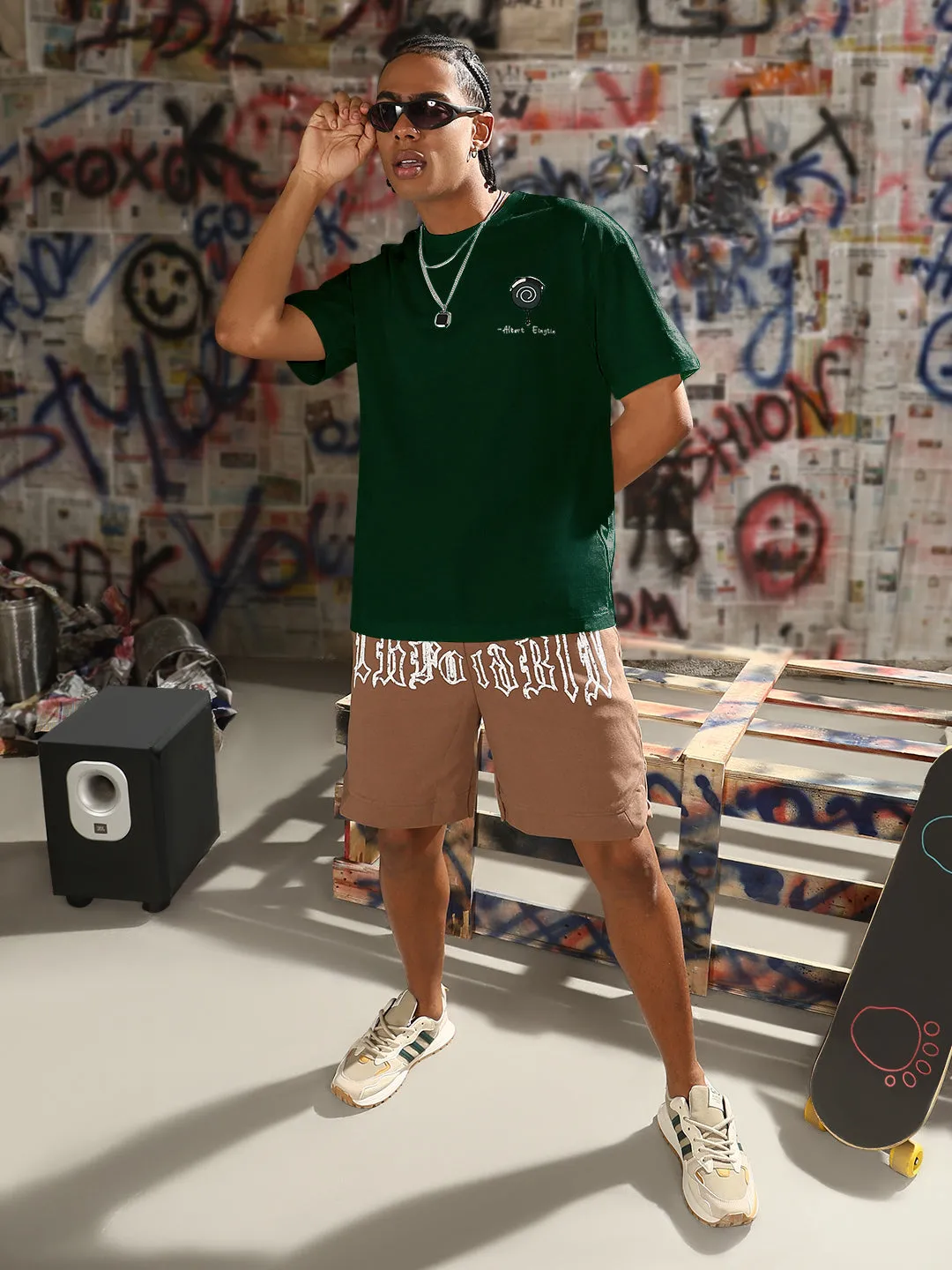 Fine Weave Men's Printed Green Relaxed Fit T-Shirt