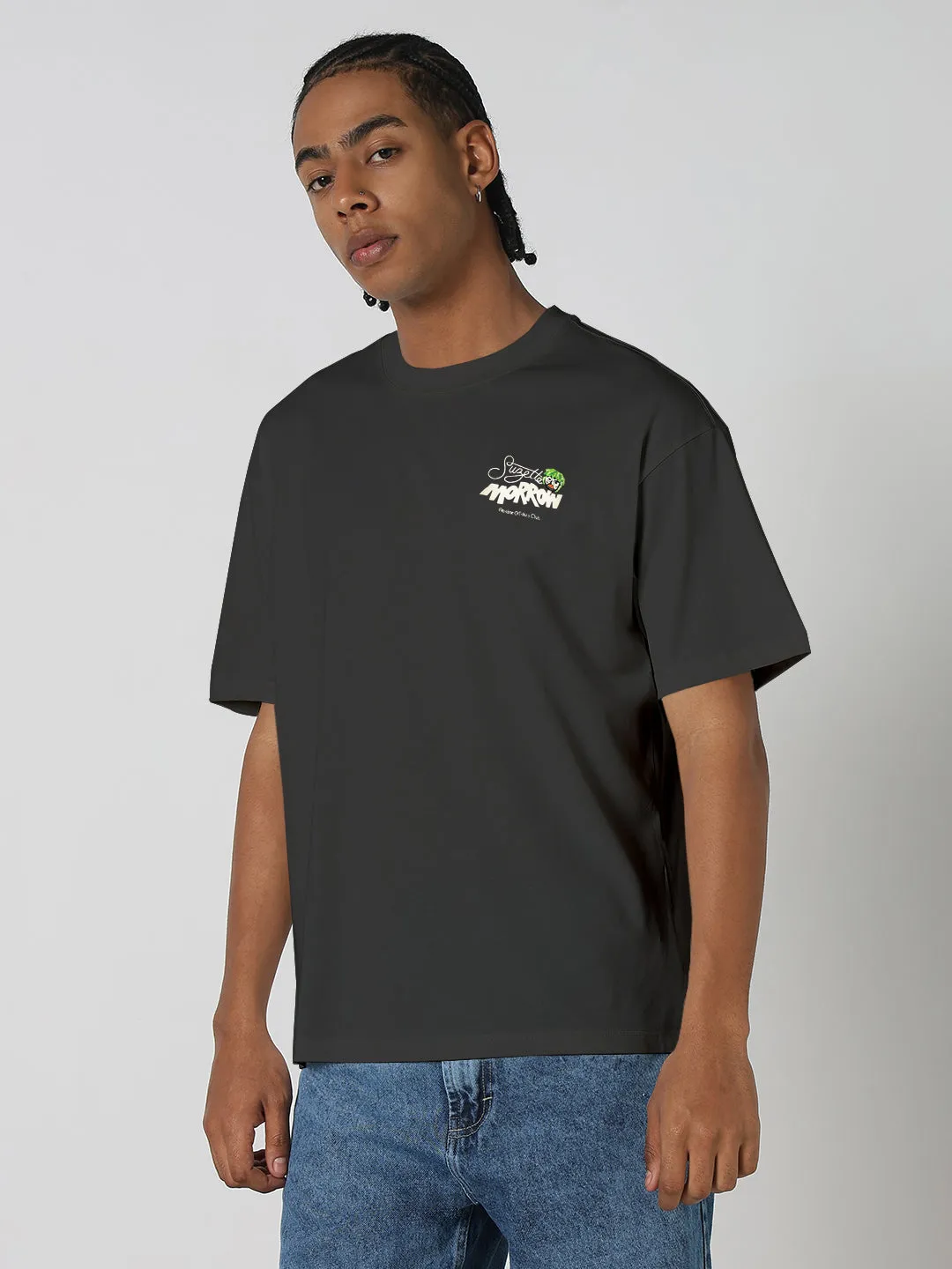 Men's Printed Grey Relaxed Fit T-Shirt Warm Fashion