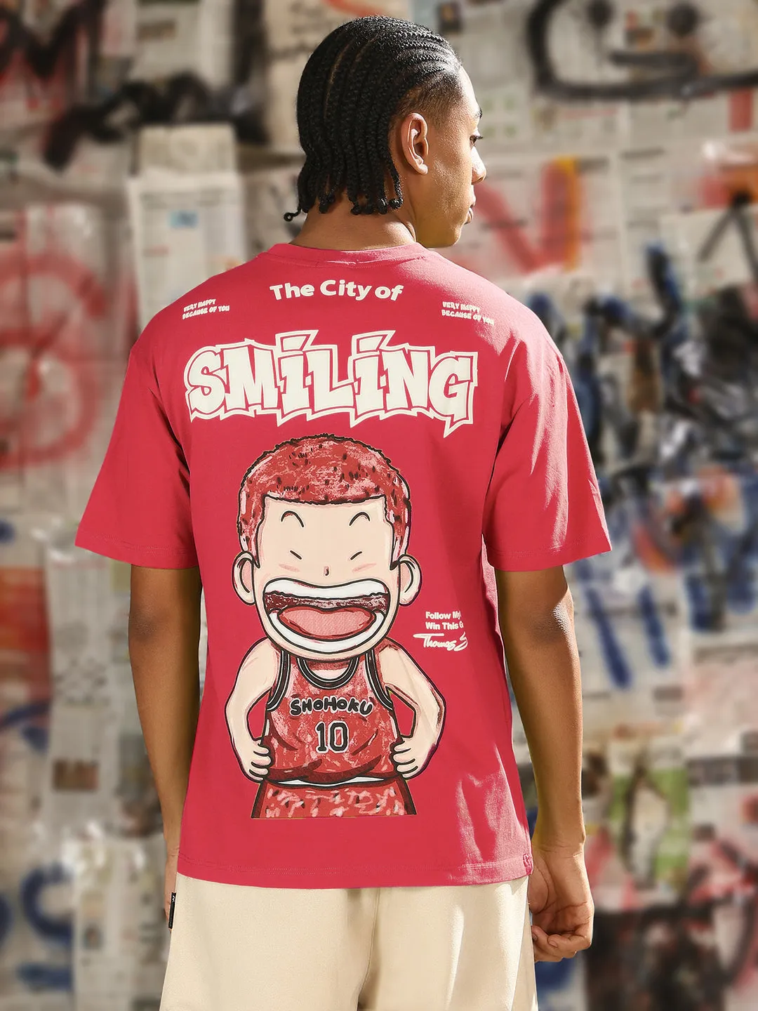 Men's Printed Pink Relaxed Fit T-Shirt HypoallergenicMaterial hypoallergenic material