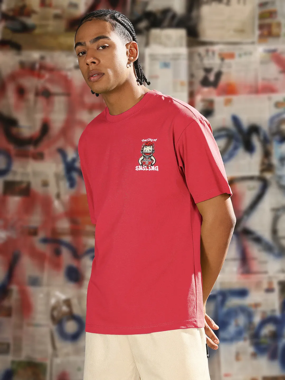 Street Sport Men's Printed Pink Relaxed Fit T-Shirt