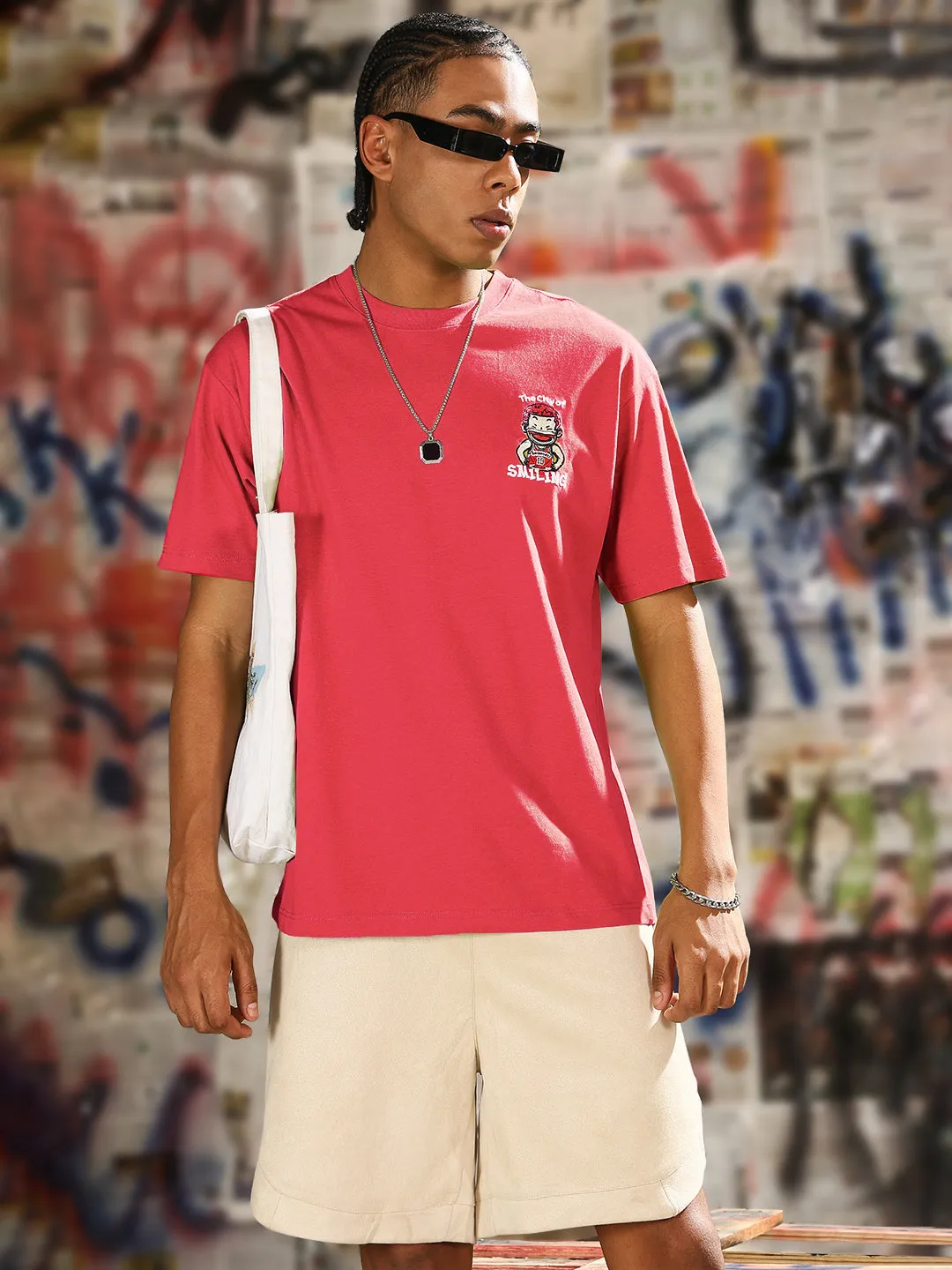 Formal Attire Men's Printed Pink Relaxed Fit T-Shirt