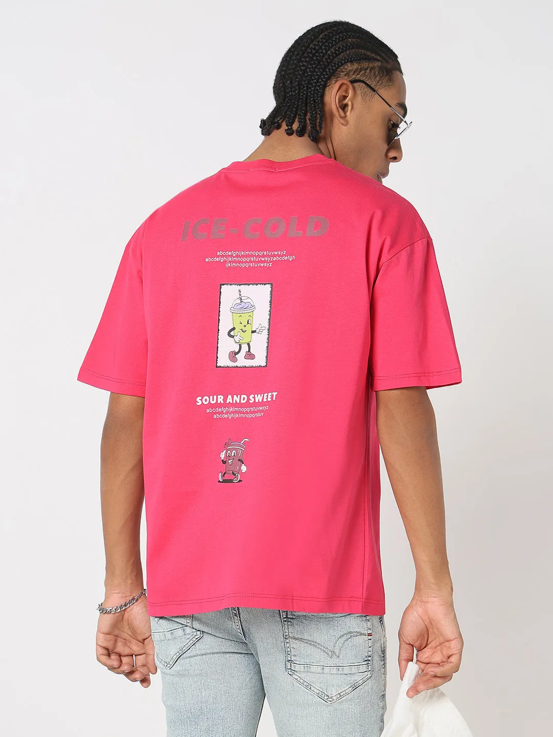 Adjustable drawstring Joyful Mood Men's Printed Pink Relaxed Fit T-Shirt
