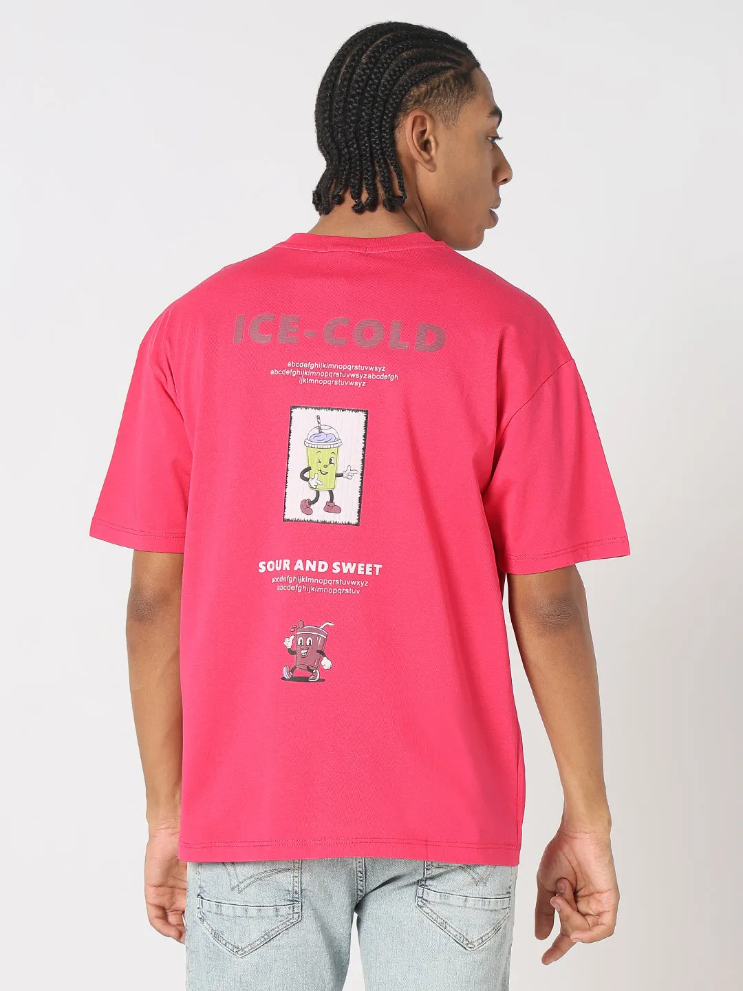 Active Fit Men's Printed Pink Relaxed Fit T-Shirt