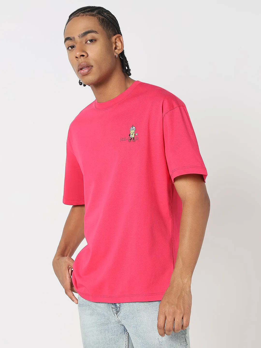 Men's Printed Pink Relaxed Fit T-Shirt Winter Protection