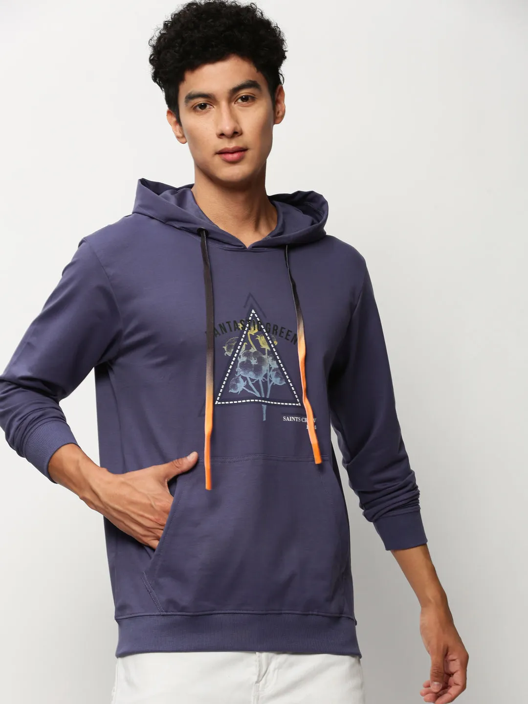 Men's Purple Graphic Printed Hooded Pullover Cotton Sweatshirt product marbled pattern Effortless Comfort