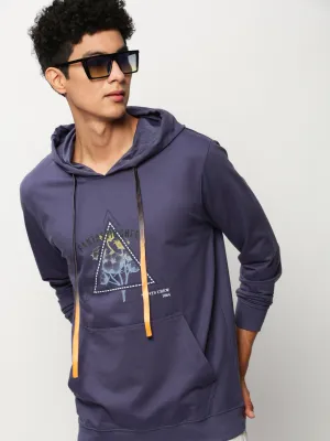 Men's Purple Graphic Printed Hooded Pullover Cotton Sweatshirt Floral Print