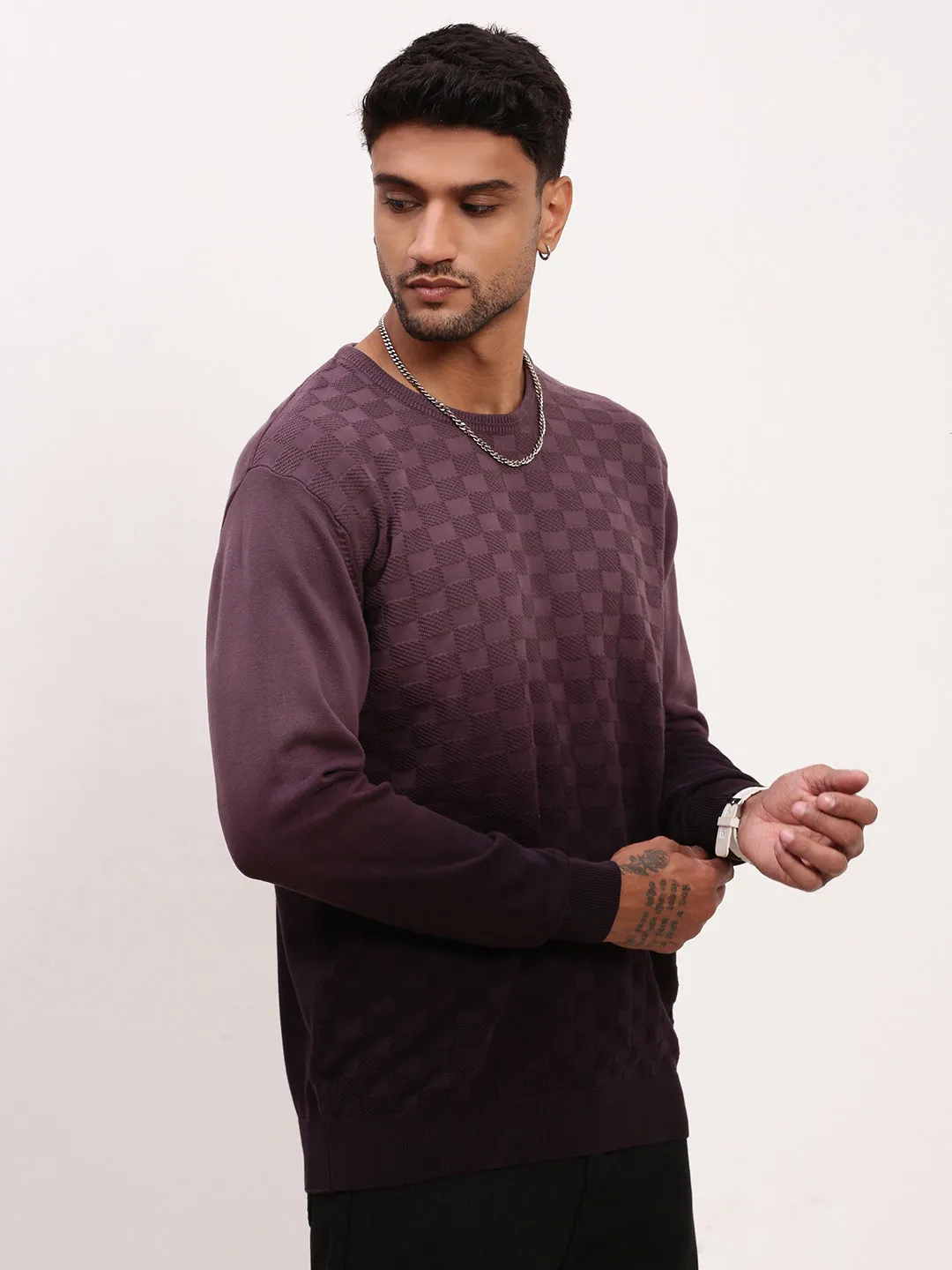 Men's Purple Ombre Sweater Tagless Design Zero Waste Knitting Technique