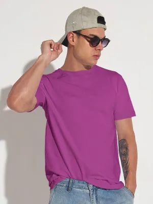 Men's Purple Round Neck Regular Fit T-Shirt Magic Glow Colorfast Technology