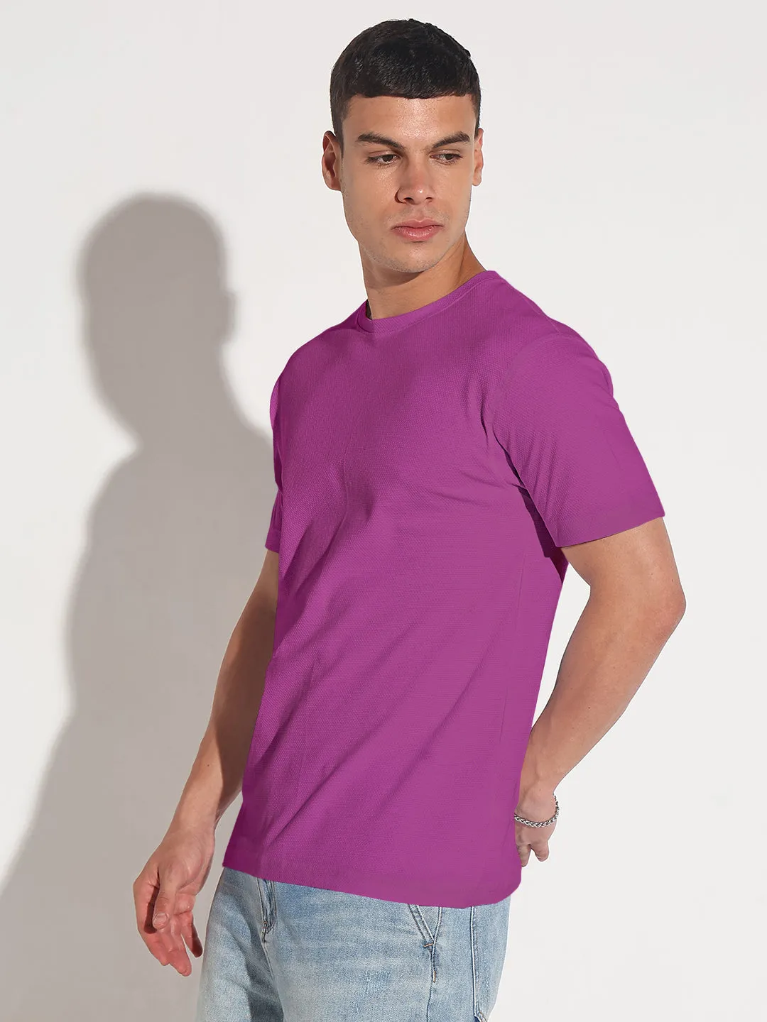 Men's Purple Round Neck Regular Fit T-Shirt Fire Glow Translucent Soul
